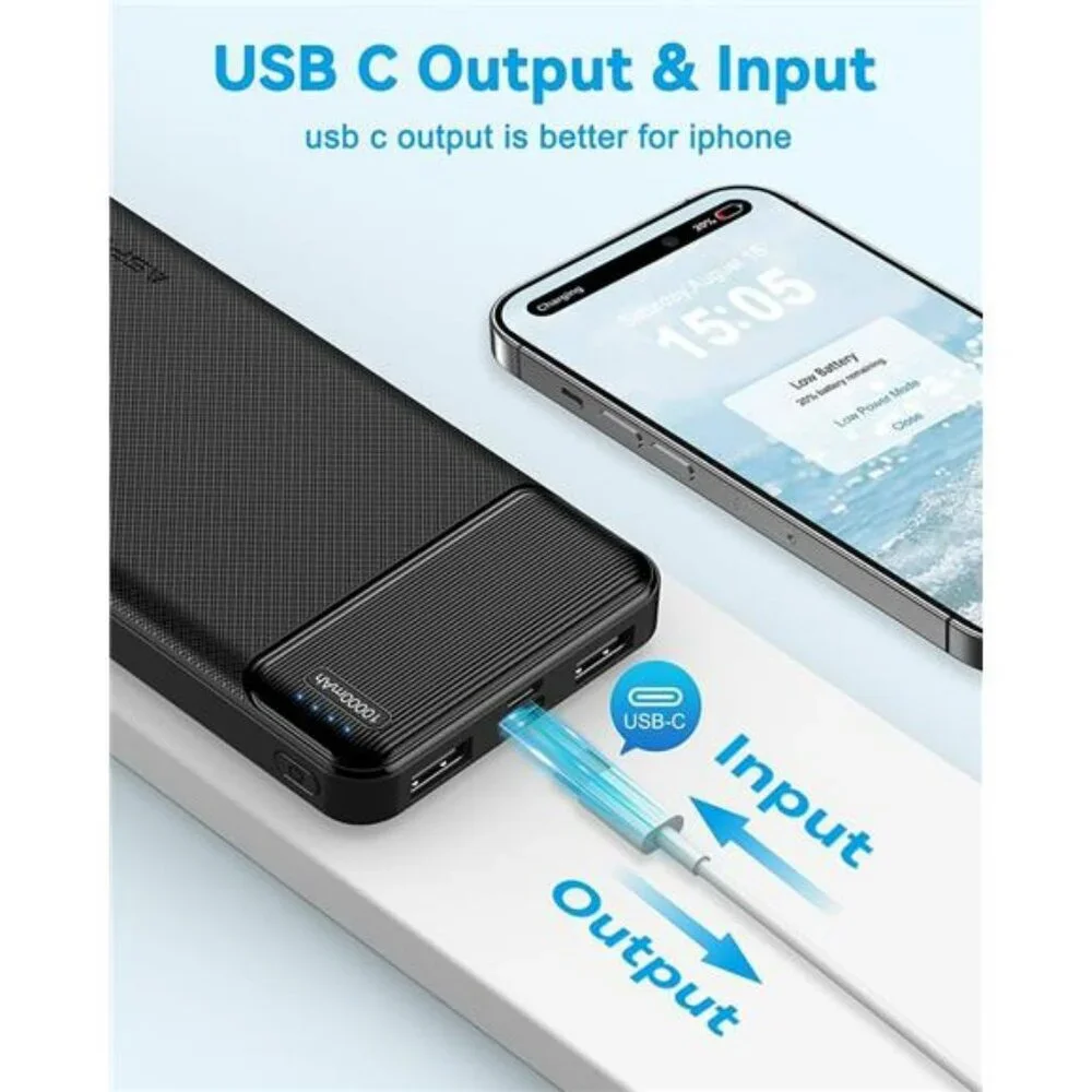 2 Pack Portable Charger Power Bank 10000mAh USB C Fast Charging Battery